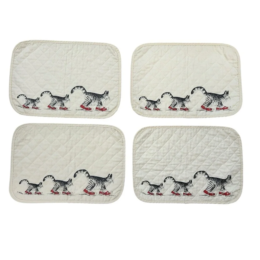 Vintage B. Kliban Placemats Cat In Red Shoes Quilted Set Of 4 Cottagecore USA